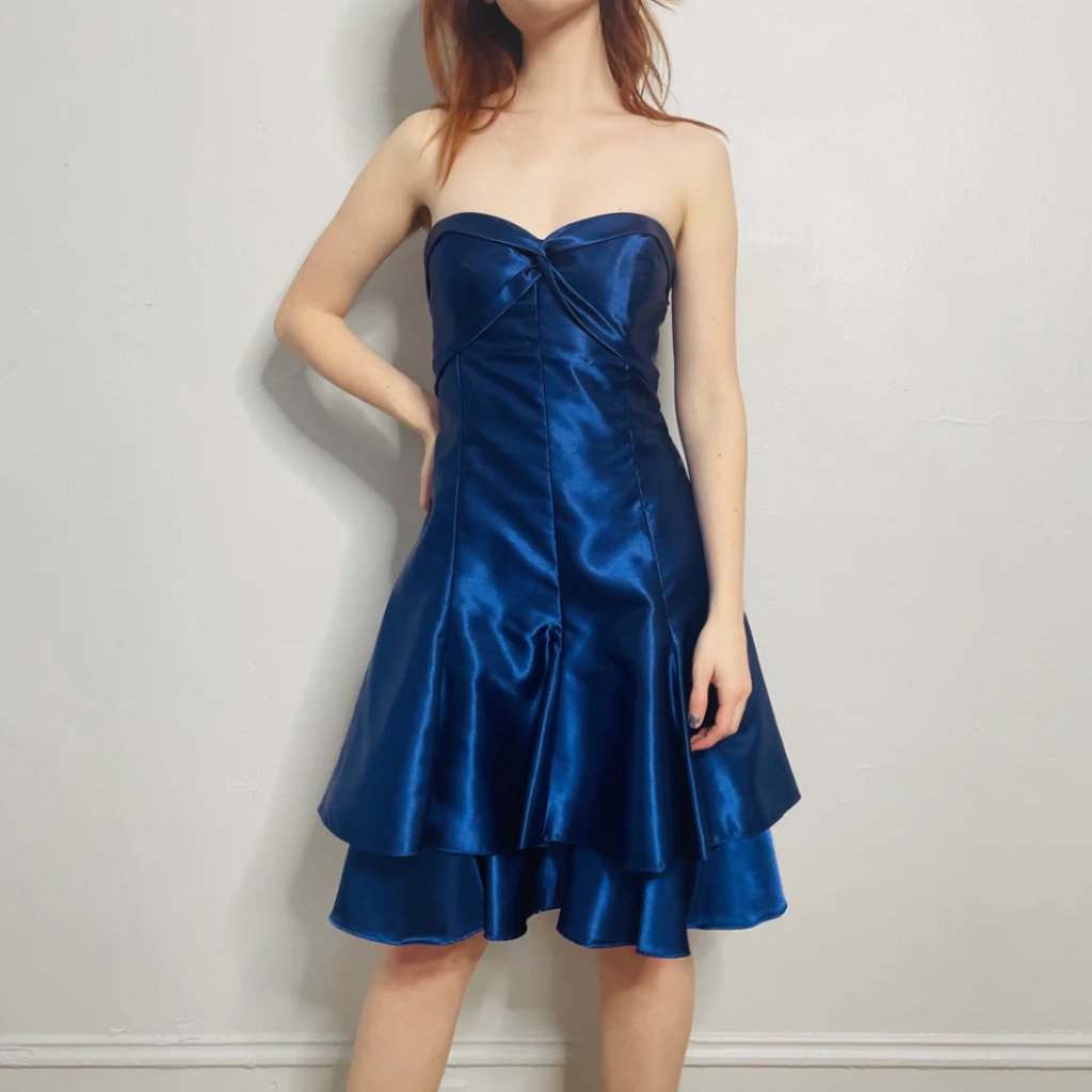 90s Jessica Mcclintock Blue Strapless Party / Cocktail / Y2k Prom Short Dress
